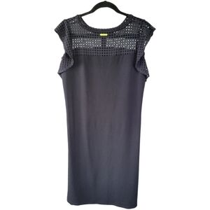 MICHAEL MICHAEL KORS L Shift Dress Flutter Sleeve Eyelet Crochet LBD Black
